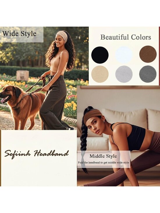 Women\'s 6 Packs Stretch Headband Turban Workout Non-slip Hairband Accessories main image 4